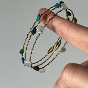 Handmade Brass Guitar String Gemstone Bangle Bracelets